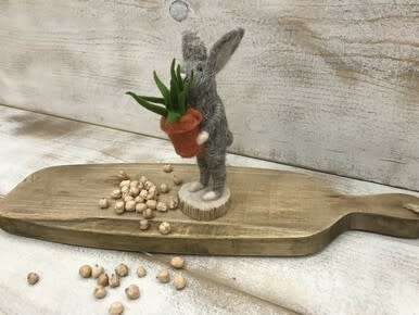 Felt Rabbit with Carrot on Wood