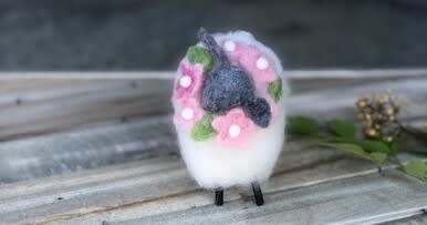 available at m. lynne designs Felt Sheep with Flowers, Small