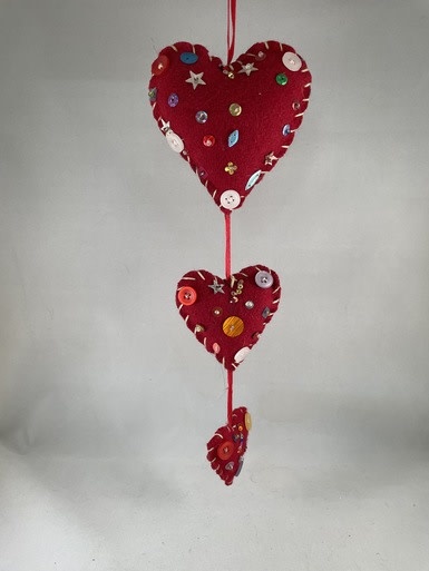 available at m. lynne designs Felt Triple Heart Ornament