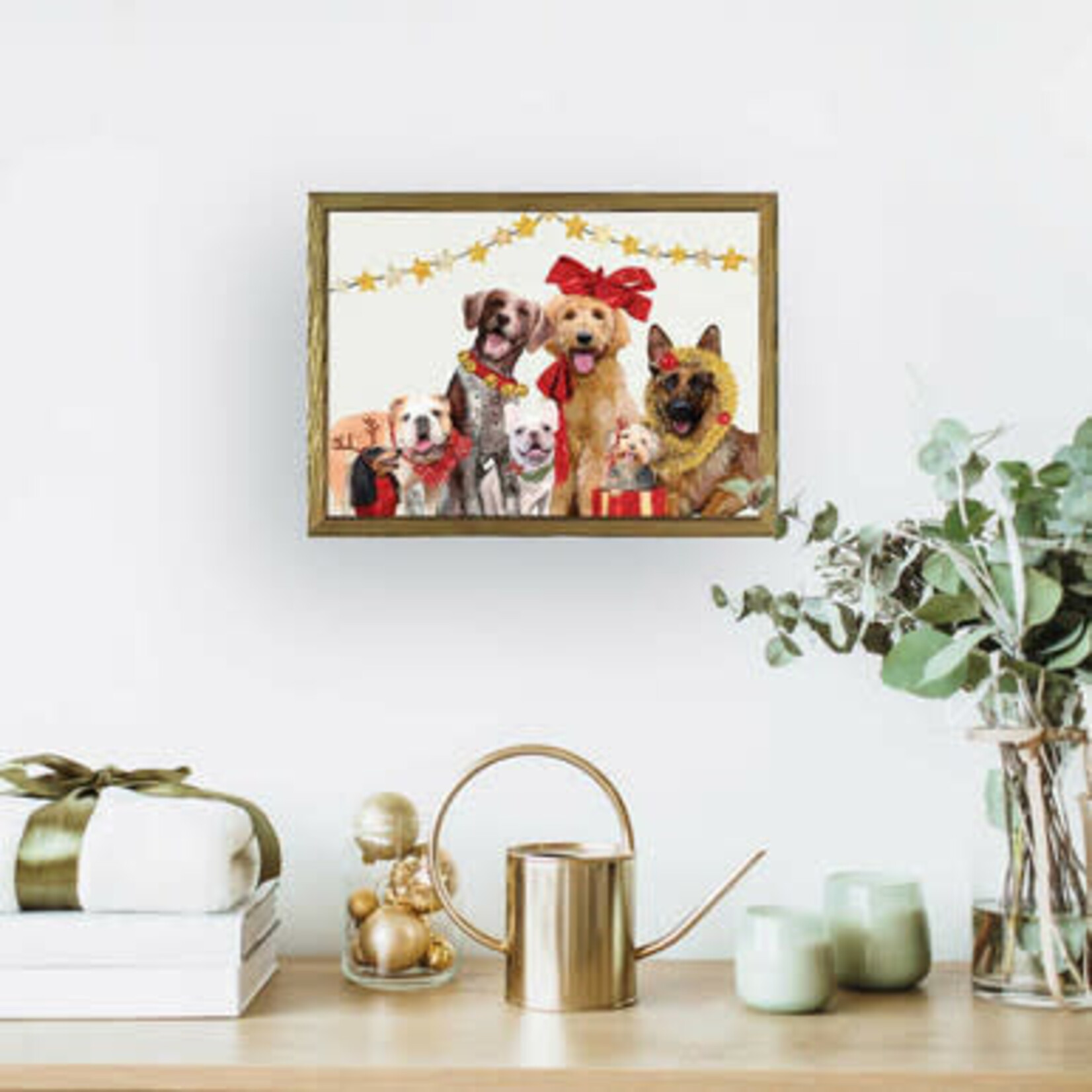 m. lynne designs festive puppy pack framed canvas
