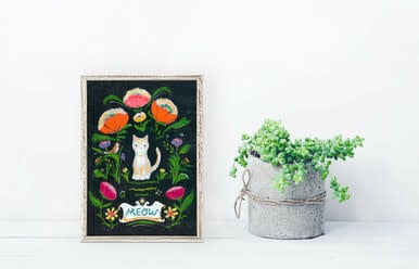 available at m. lynne designs Flower Meower Framed Canvas