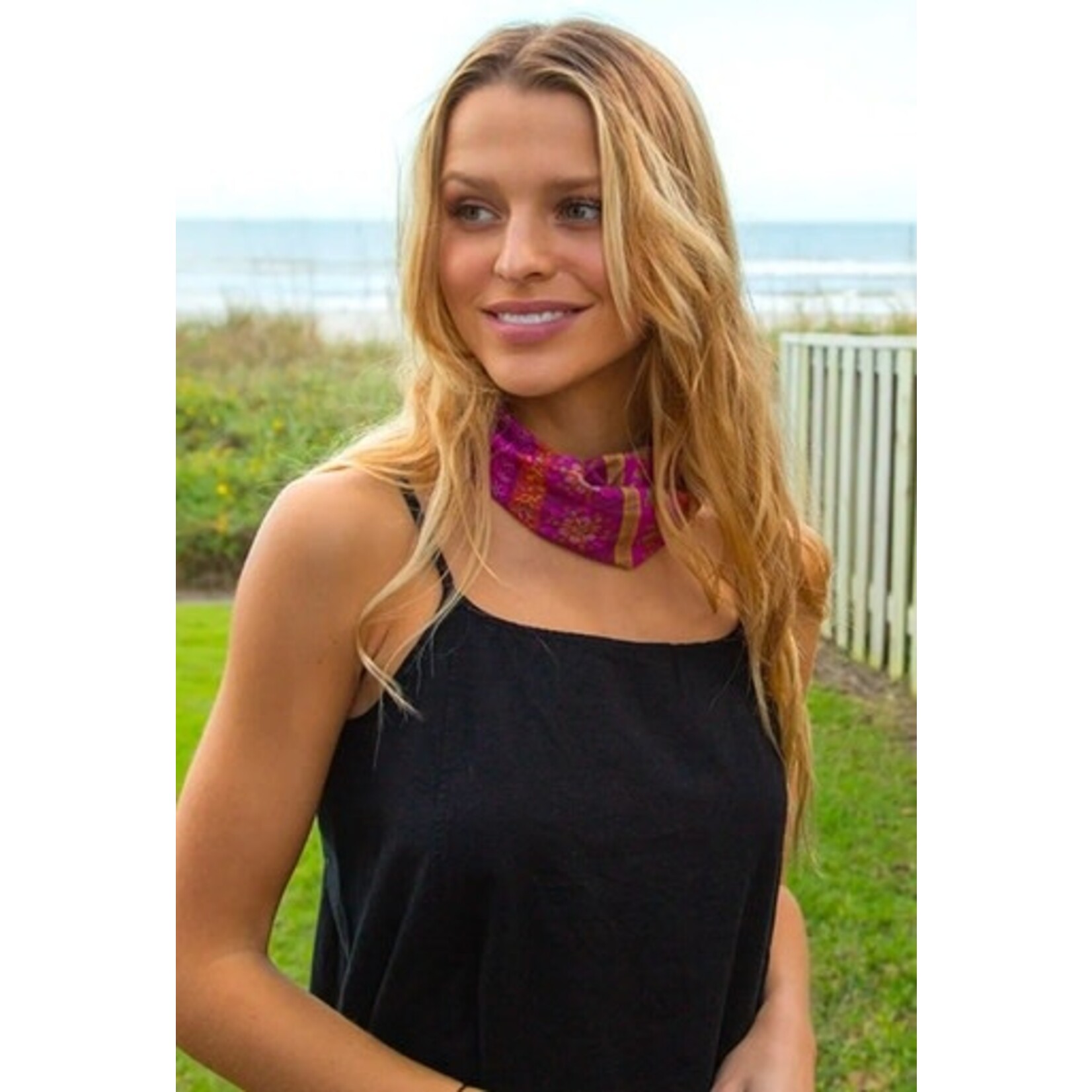 natural life fuchsia floral stripes boho bandeau