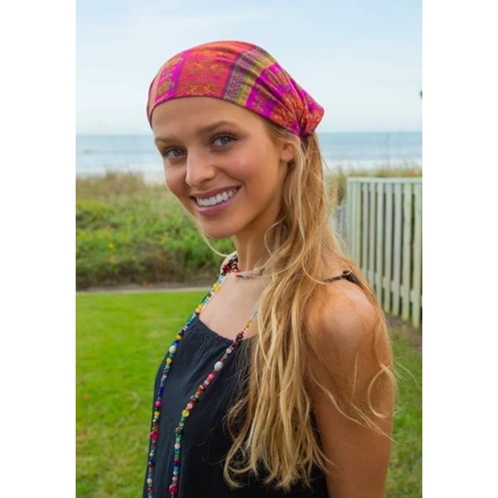 natural life fuchsia floral stripes boho bandeau