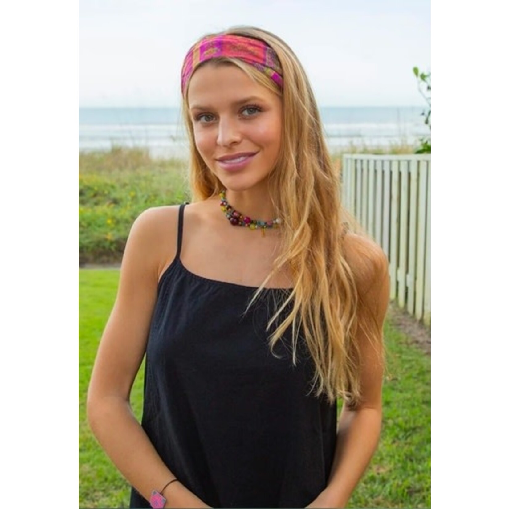 natural life fuchsia floral stripes boho bandeau