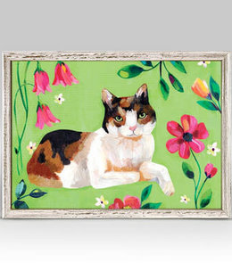 available at m. lynne designs Garden Cat on Green Framed Canvas