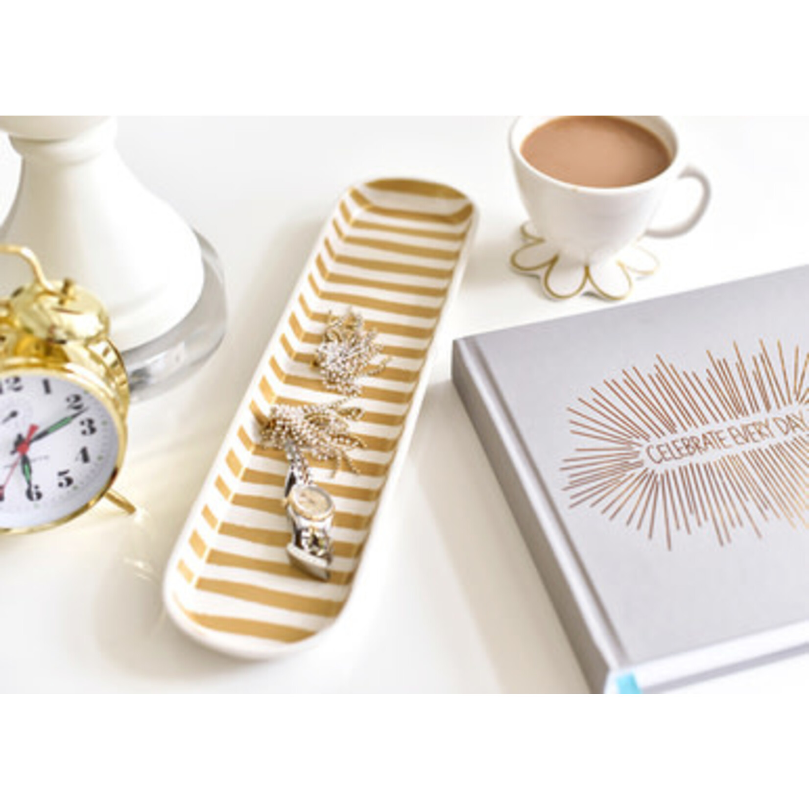 coton colors gold stripe scoop oval tray
