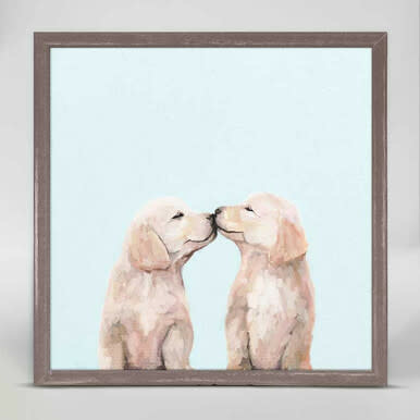 available at m. lynne designs golden pup kisses framed canvas