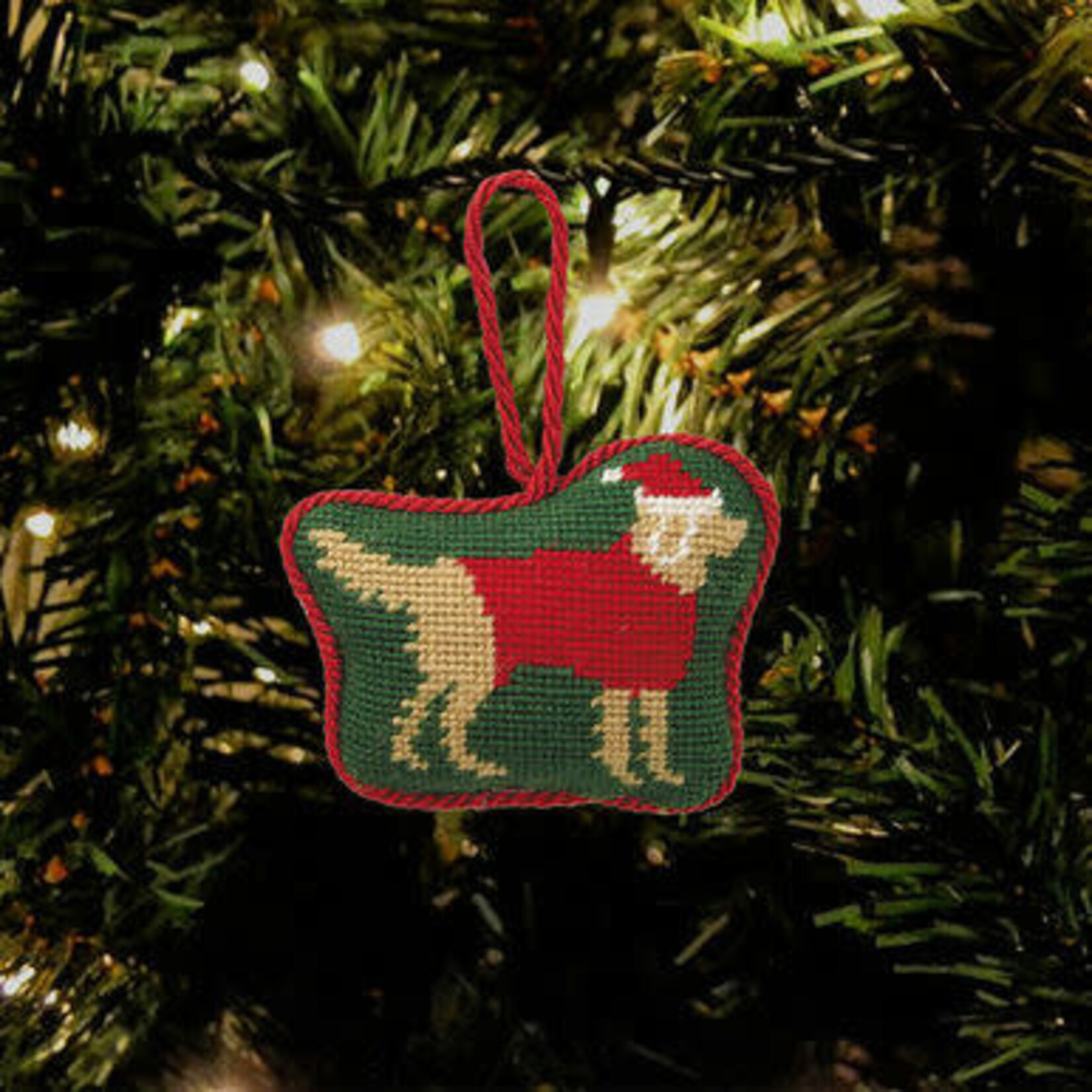 m. lynne designs golden retriever needlepoint ornament