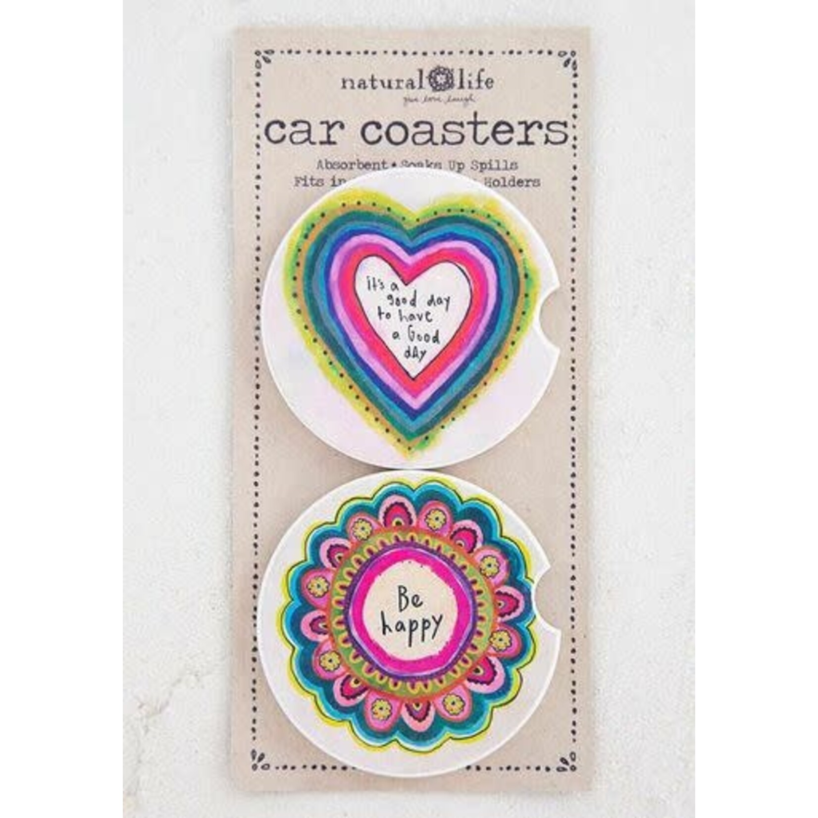 natural life good day set of two car coaster