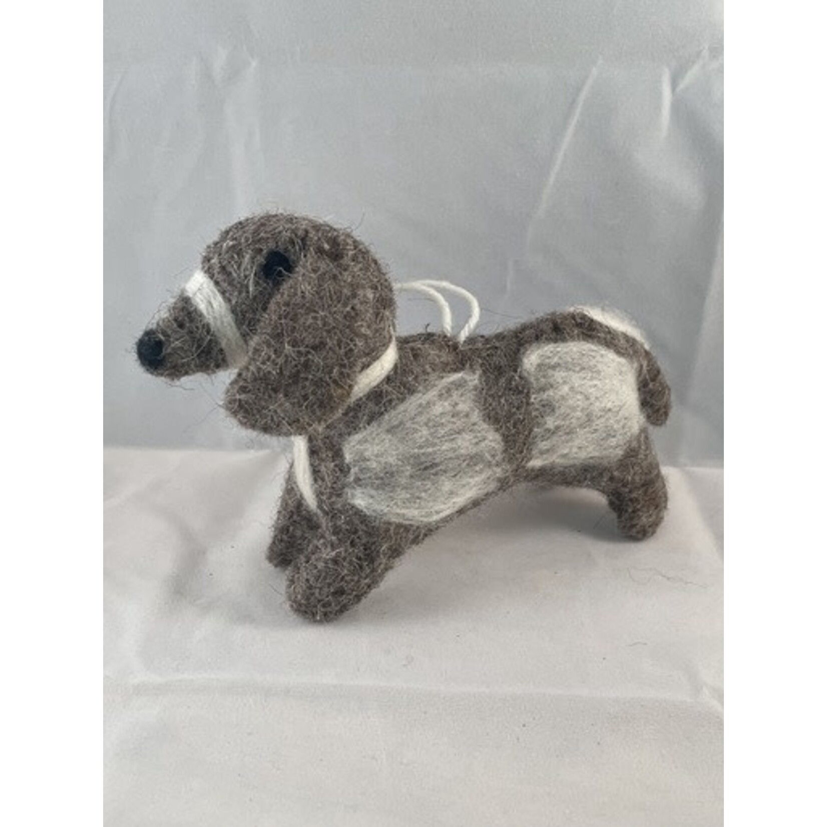 m. lynne designs grey with white dachshund wool felt dog ornament