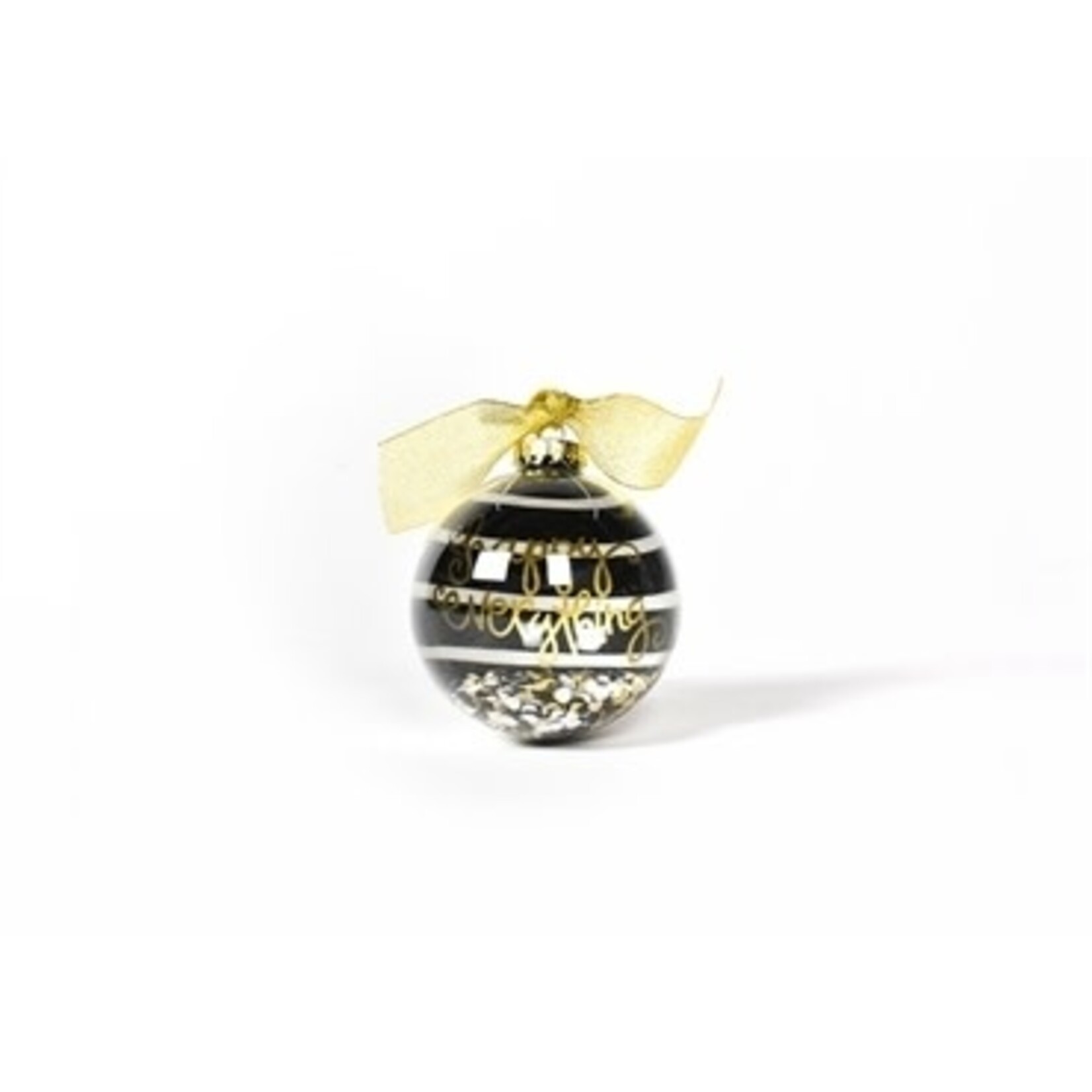 happy everything happy everything black stripe globe glass ornament