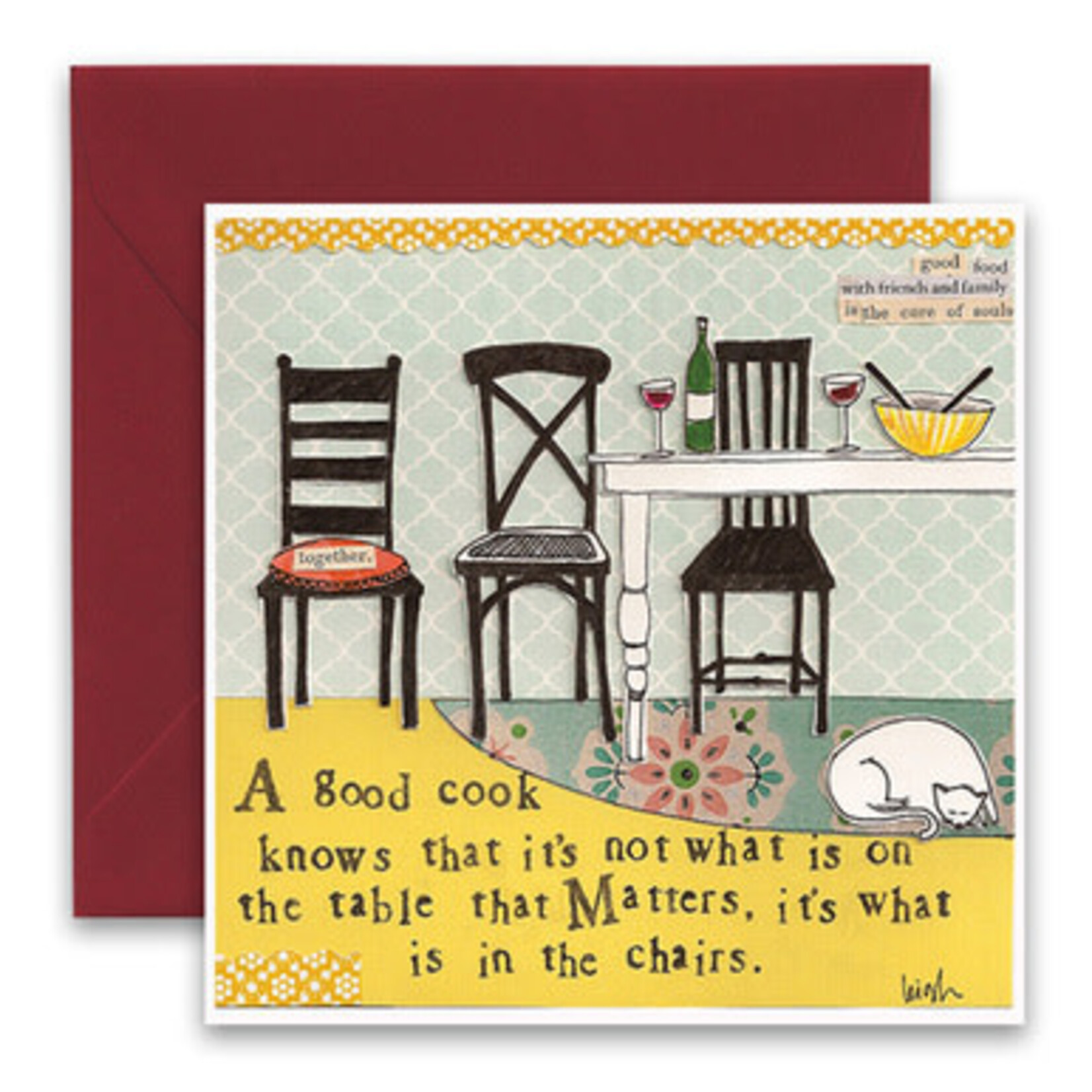 curly girl in the chairs card