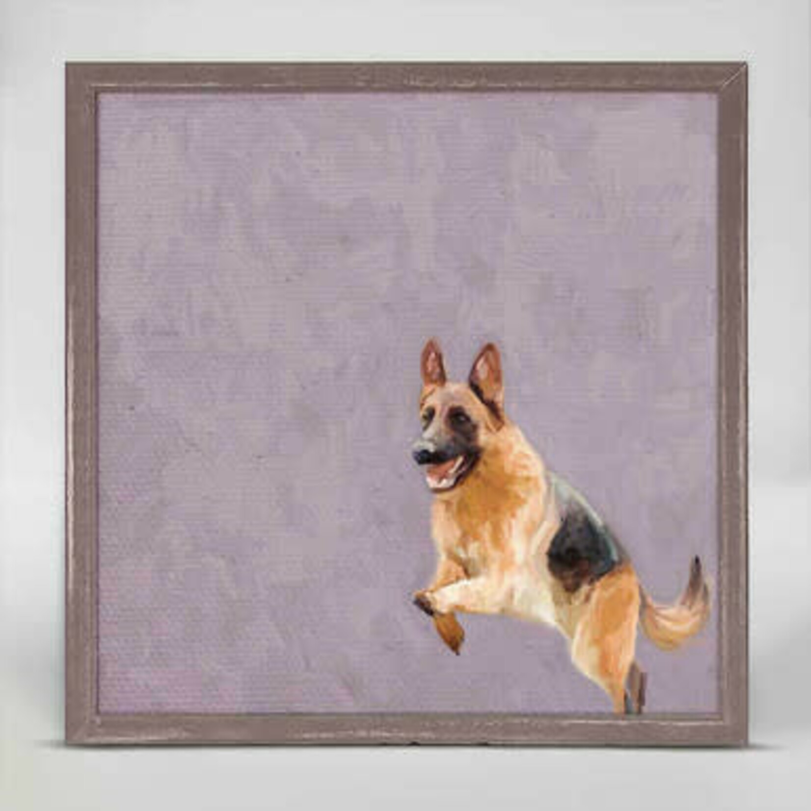 m. lynne designs jumping german shepherd framed canvas
