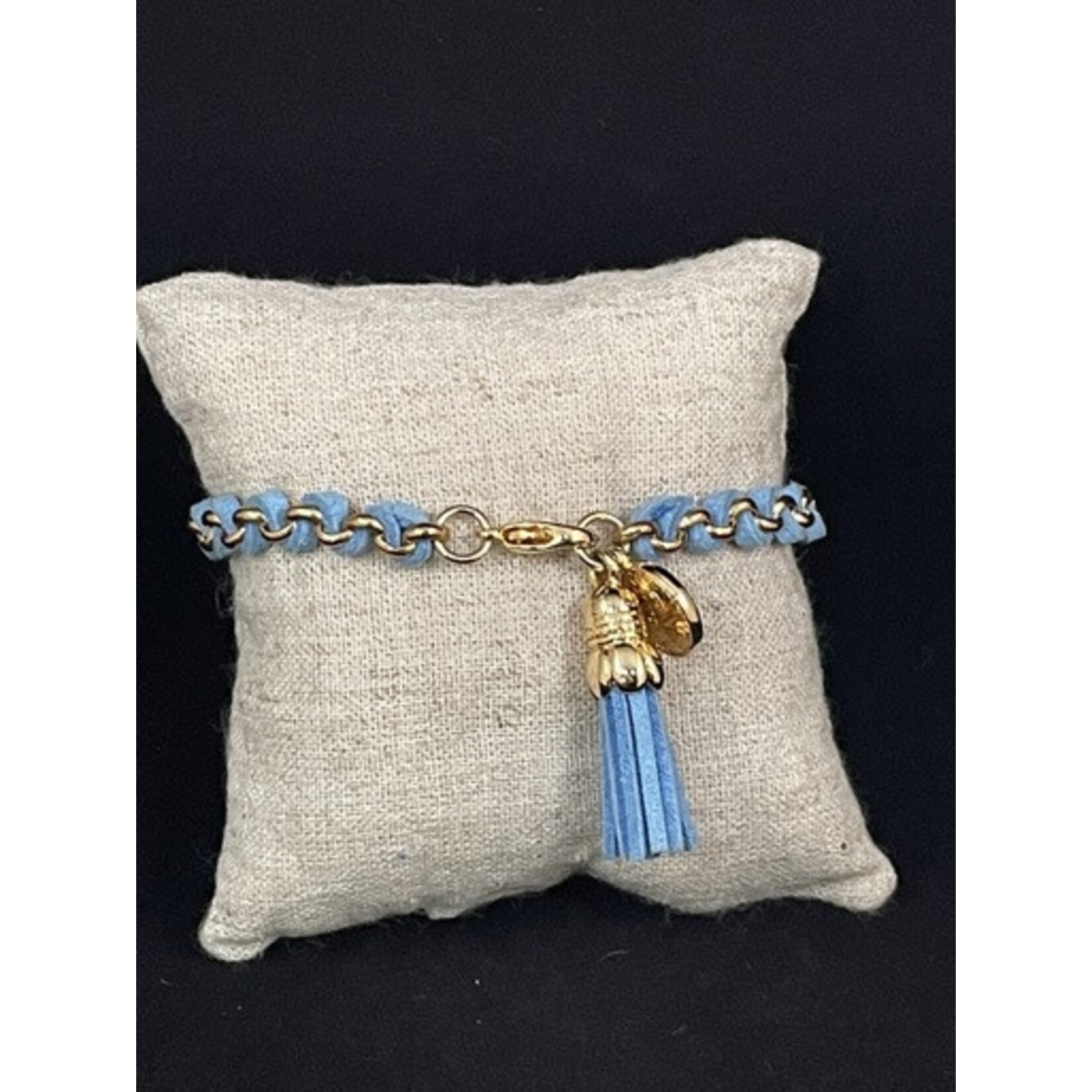 m. lynne designs light blue woven leather tassle bracelet