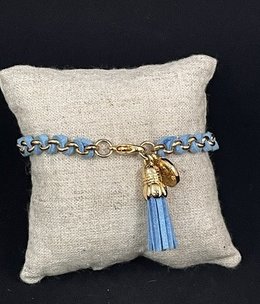 available at m. lynne designs Light Blue Woven Leather Tassle Bracelet