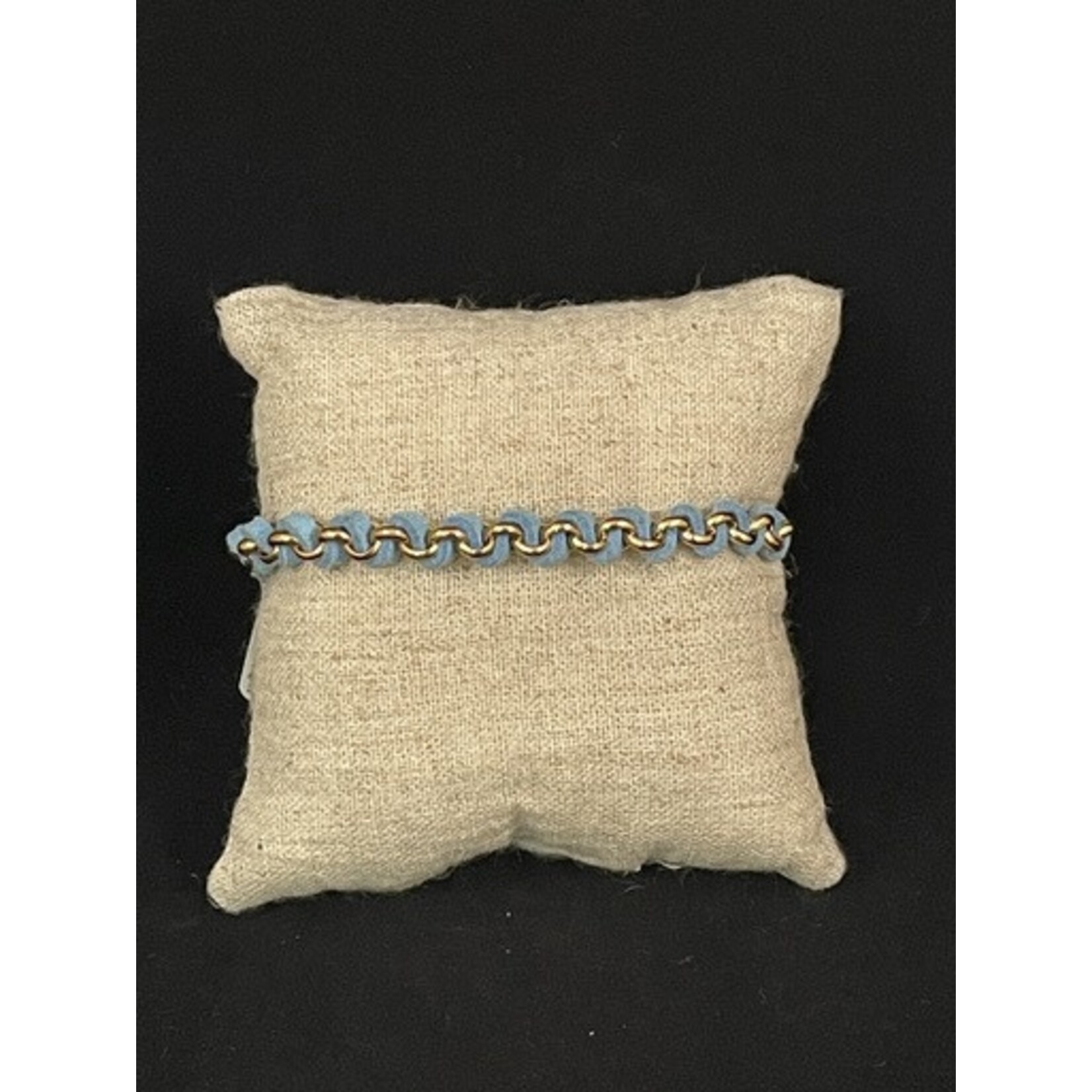 m. lynne designs light blue woven leather tassle bracelet