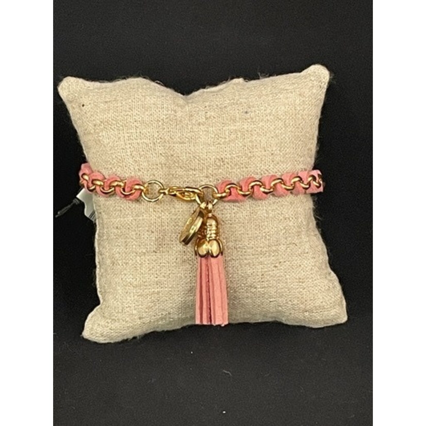 m. lynne designs light pink woven leather tassle bracelet