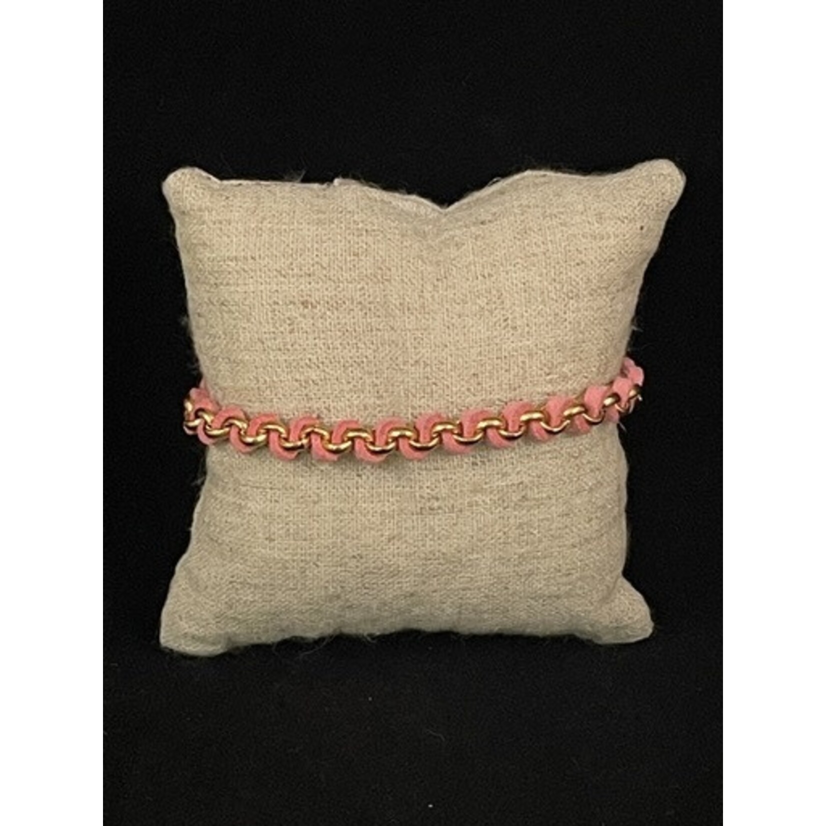 m. lynne designs light pink woven leather tassle bracelet