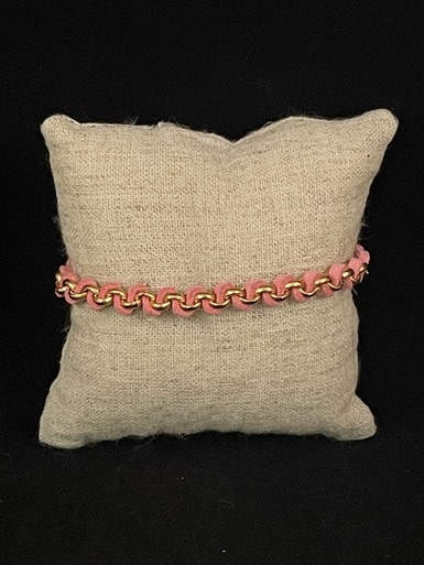 available at m. lynne designs Light Pink Woven Leather Tassle Bracelet