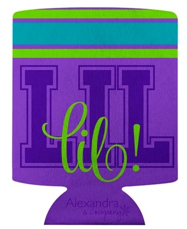 available at m. lynne designs Lil Sis Purple Koozie