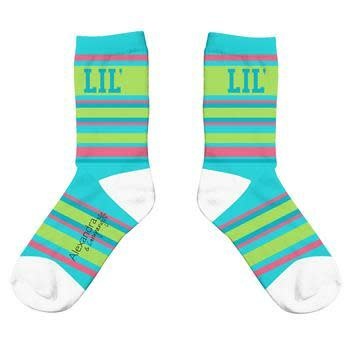 available at m. lynne designs "lil" teal crew socks