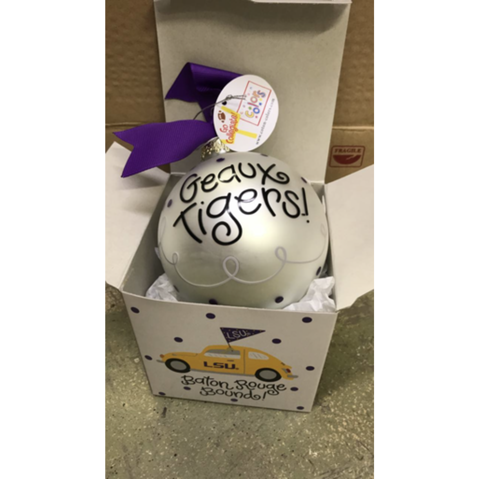 coton colors lsu bound glass ornament