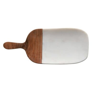 available at m. lynne designs Marble with Wood Handle Cheese Board