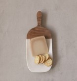 available at m. lynne designs Marble with Wood Handle Cheese Board