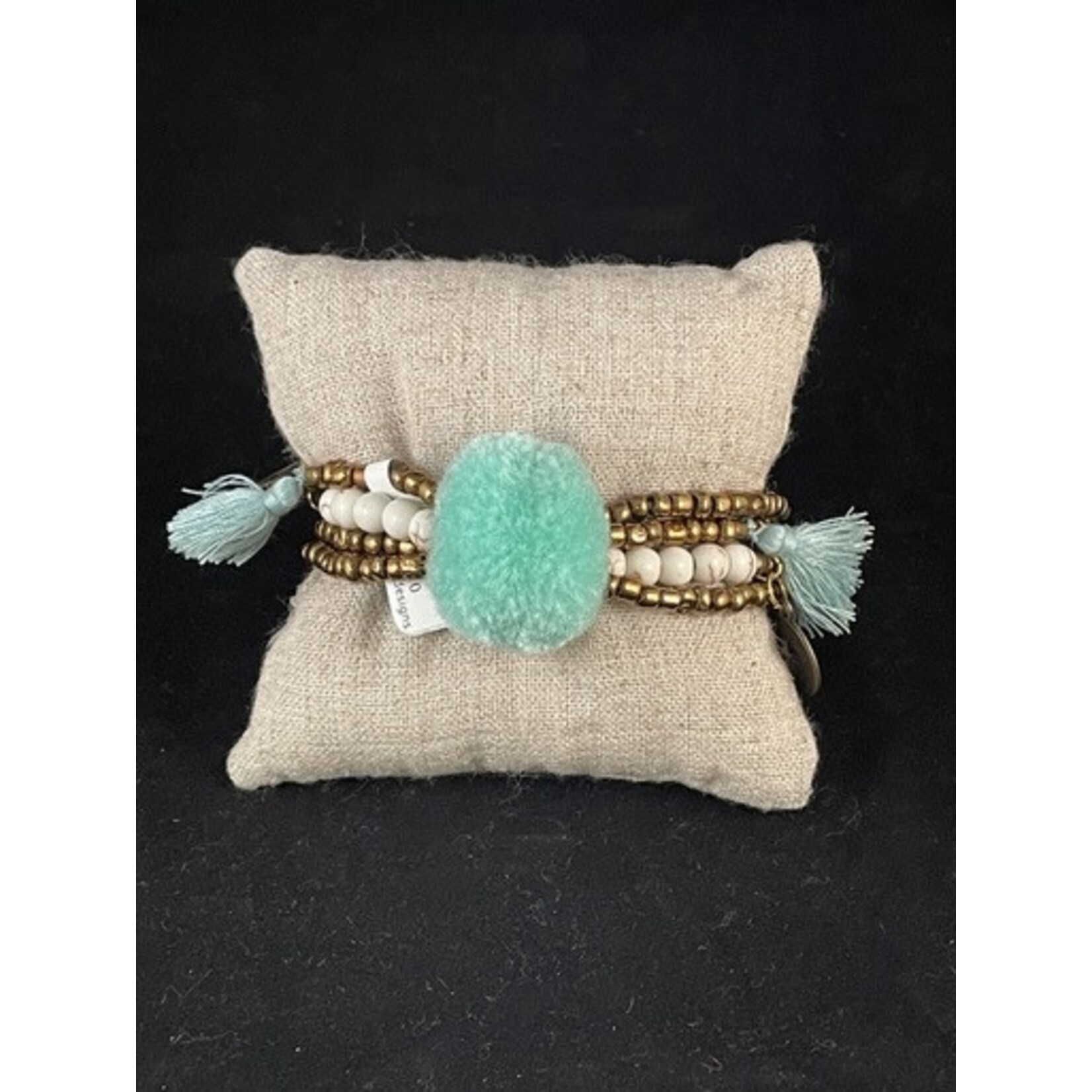 m. lynne designs mint big pom bracelet tassels and coins
