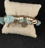 available at m. lynne designs Mint Big Pom Bracelet Tassles and Coins