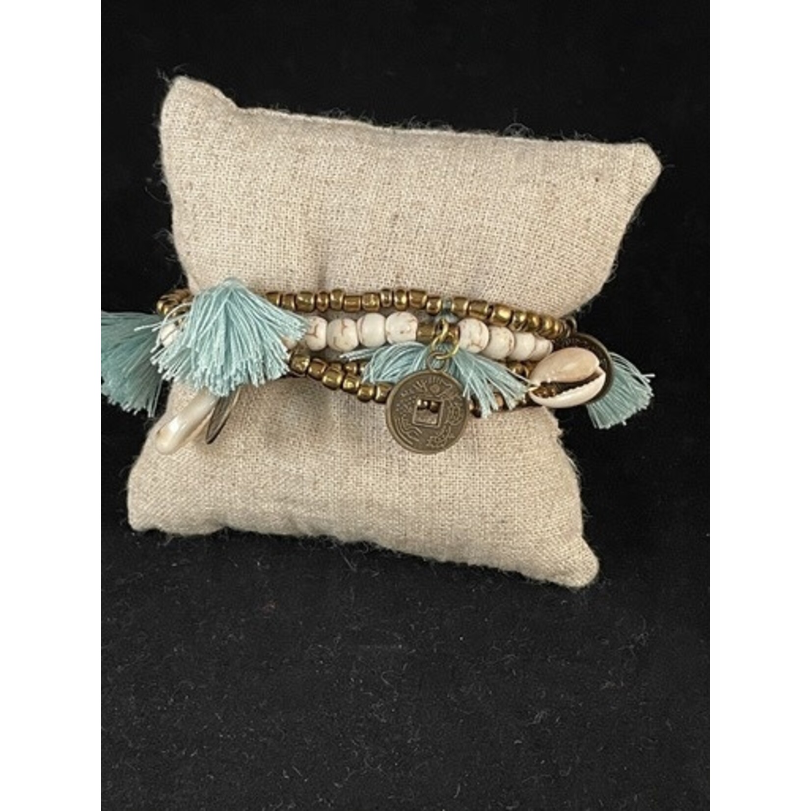 m. lynne designs mint big pom bracelet tassels and coins