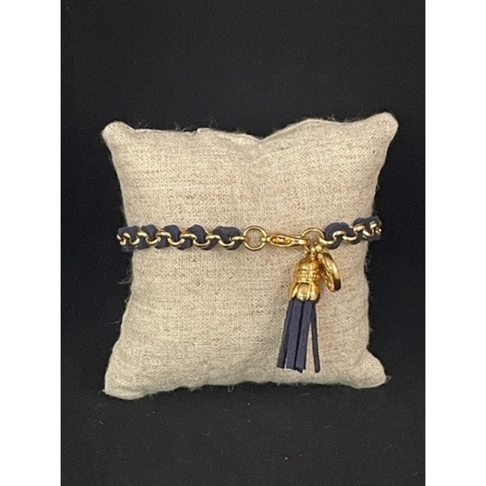 m. lynne designs navy woven leather tassle bracelet