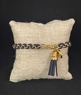 available at m. lynne designs Navy Woven Leather Tassle Bracelet