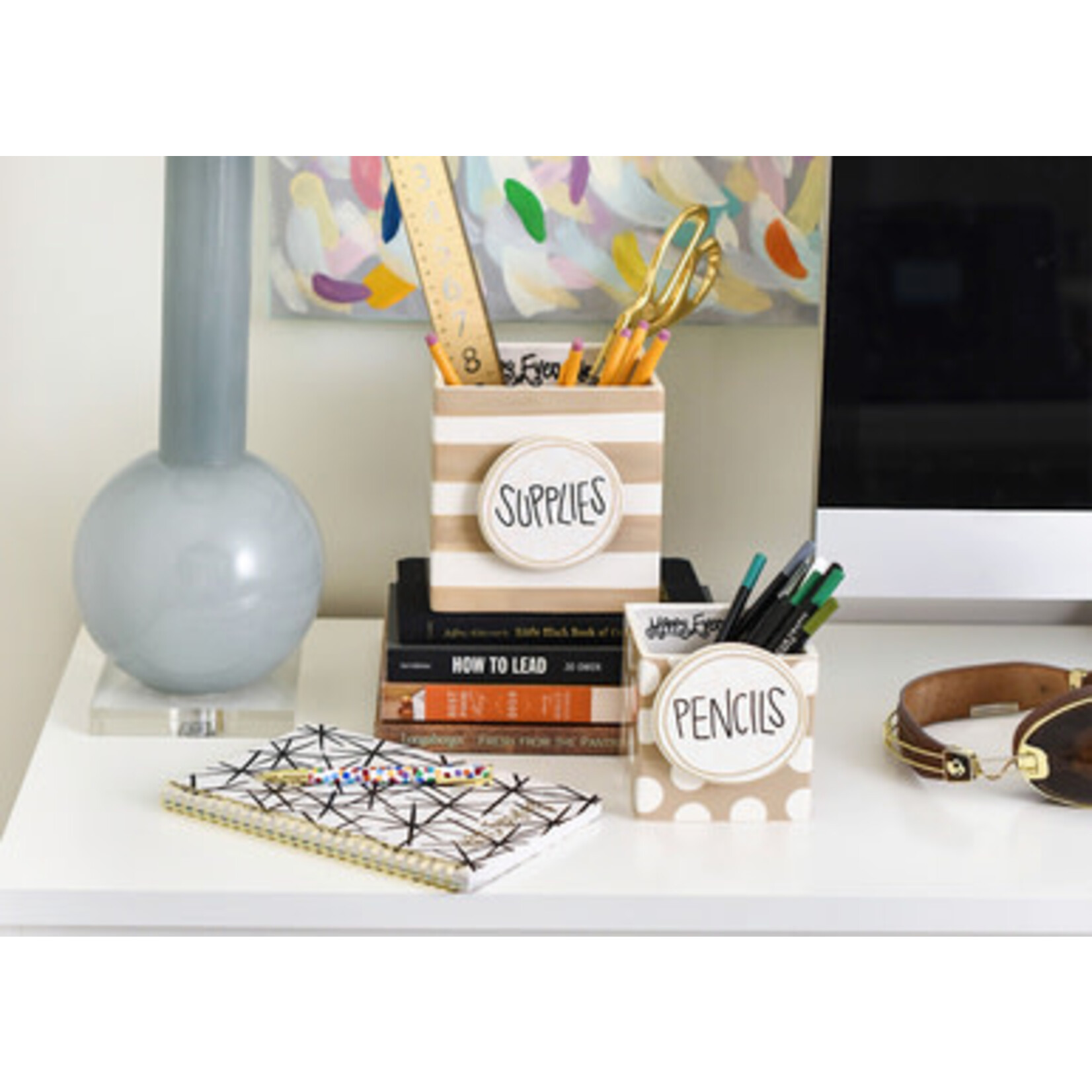 happy everything neutral stripe medium mini nesting cube