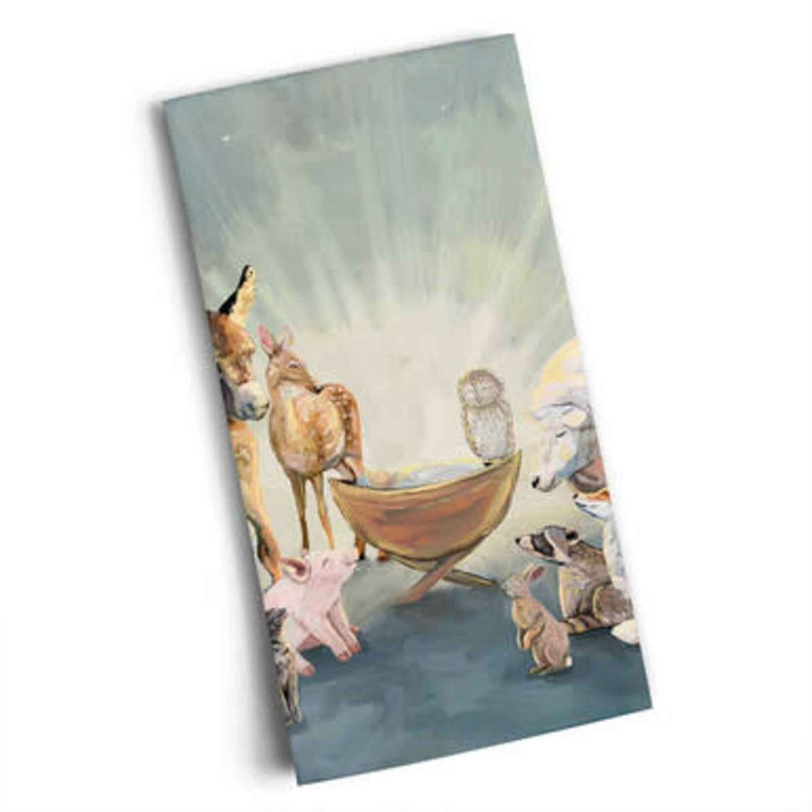 m. lynne designs o come let us adore him tea towel