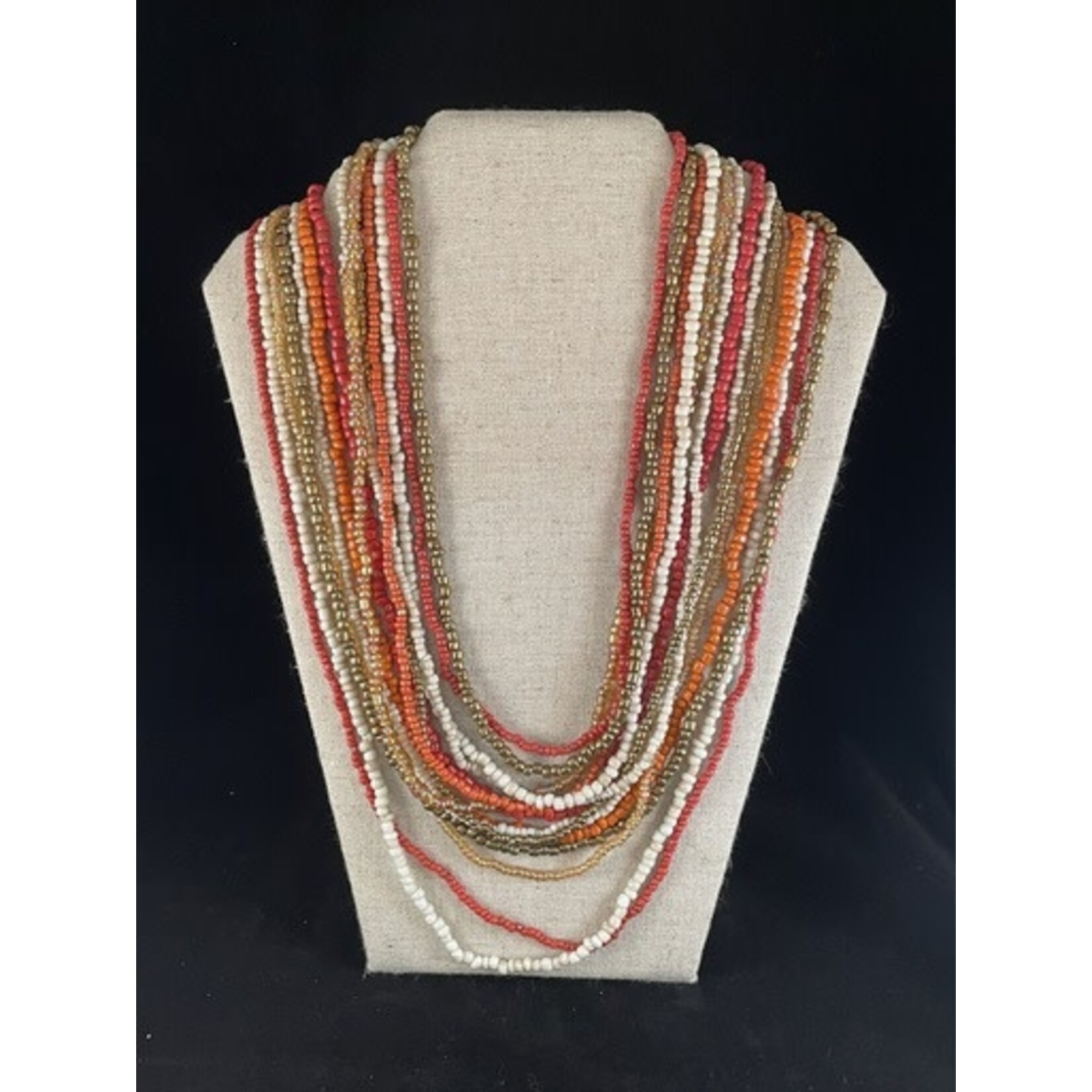 m. lynne designs orange and red wood buckle stripe necklace
