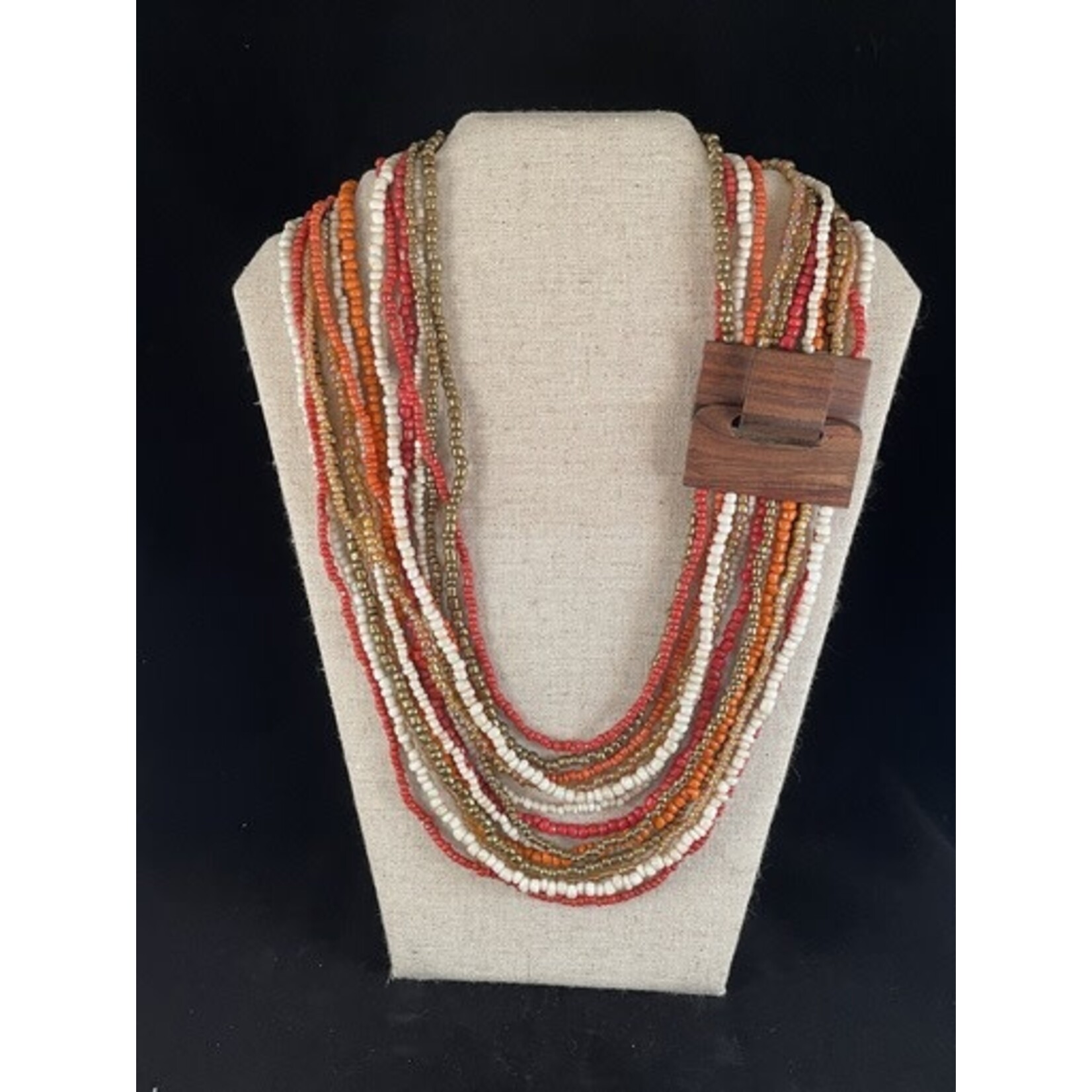 m. lynne designs orange and red wood buckle stripe necklace