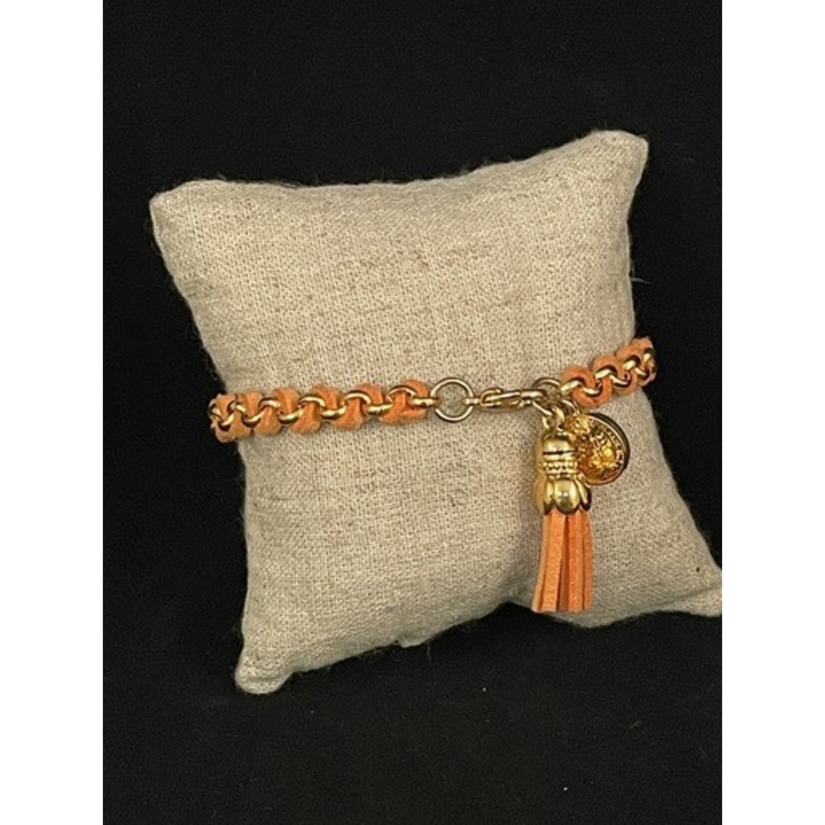 m. lynne designs orange woven leather tassle bracelet