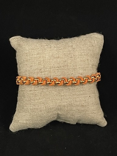 available at m. lynne designs Orange Woven Leather Tassle Bracelet