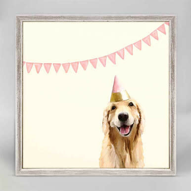 available at m. lynne designs Party Golden Retriever Framed Canvas