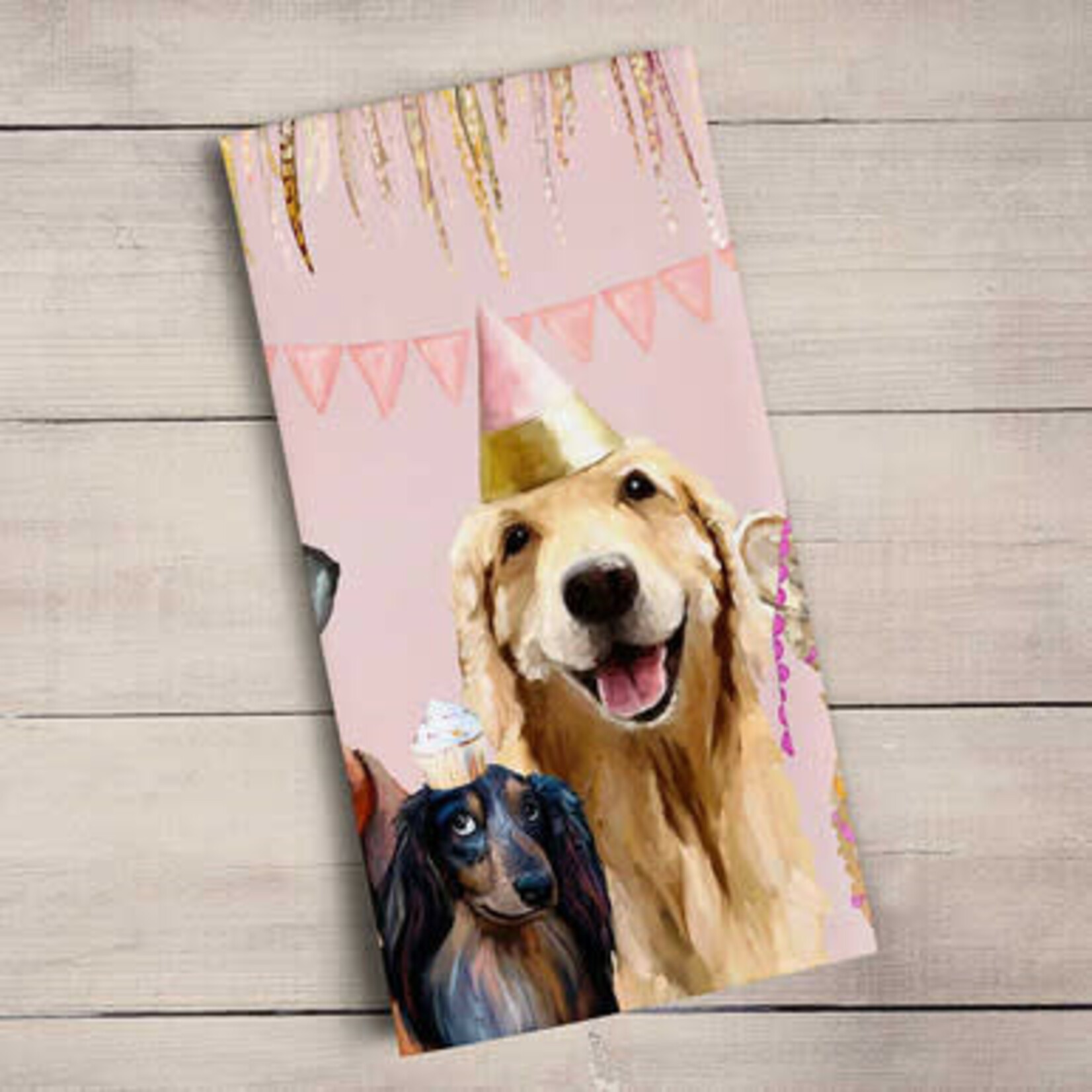 m. lynne designs party pups tea towel