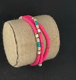 Pink, Turquoise & White Disc Bracelet with Gold