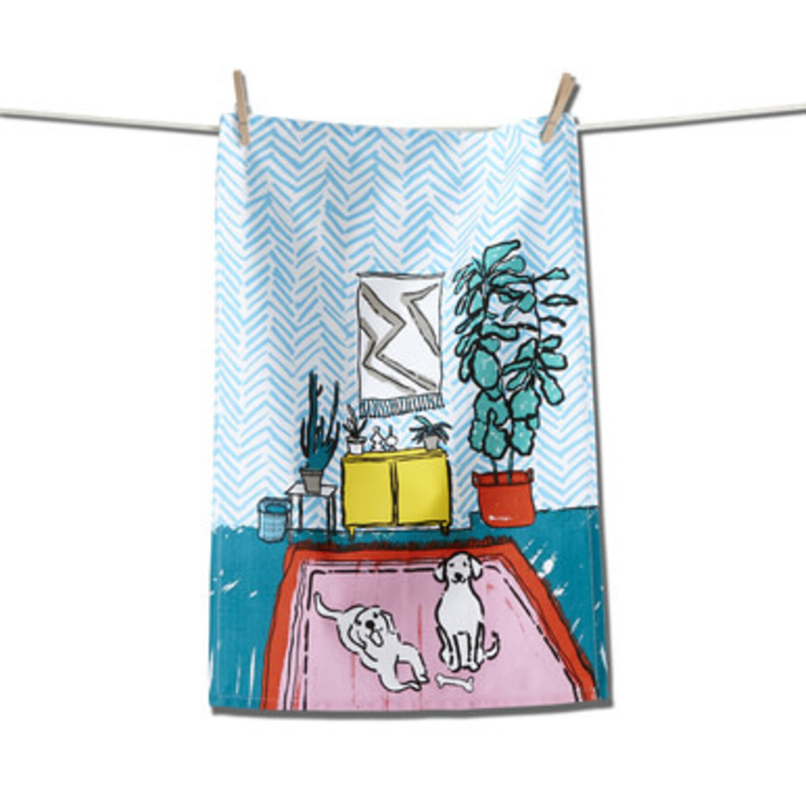 m. lynne designs playful dogs dishtowel
