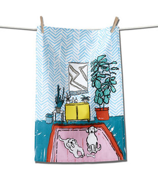 available at m. lynne designs Playful Dogs Dishtowel