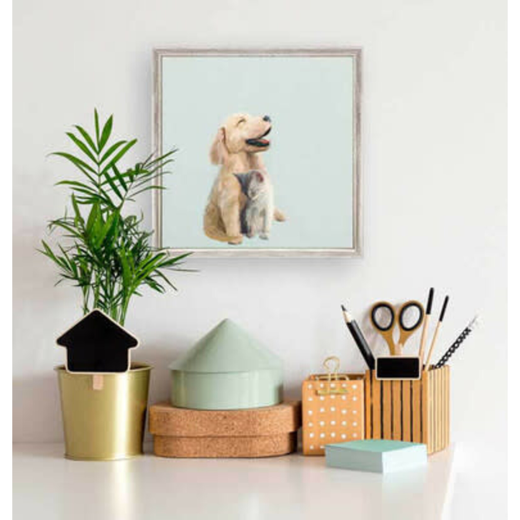 m. lynne designs pup and kit framed canvas