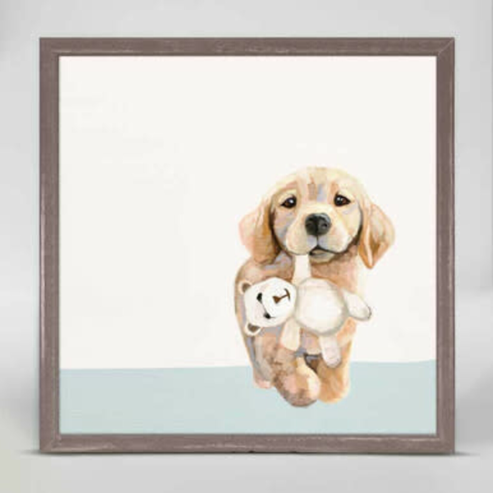 m. lynne designs pup with teddy bear framed canvas