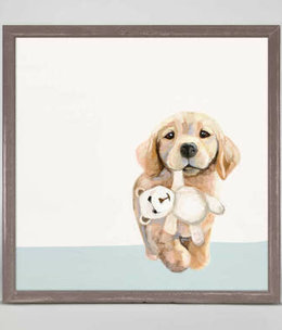 available at m. lynne designs pup with teddy bear framed canvas