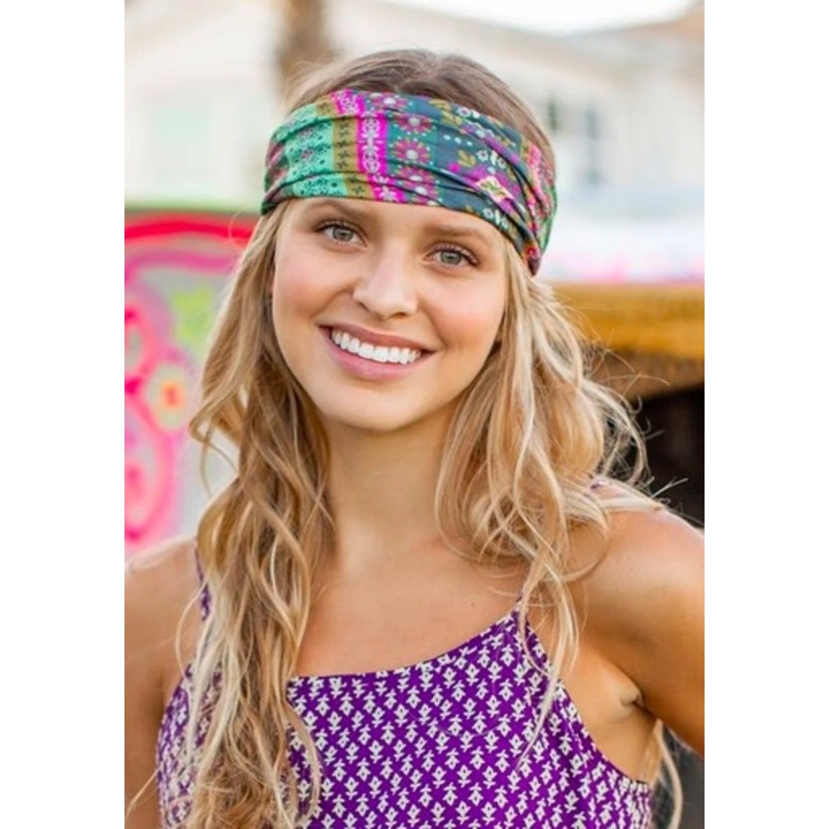 natural life quatrefoil green stripe print boho bandeau