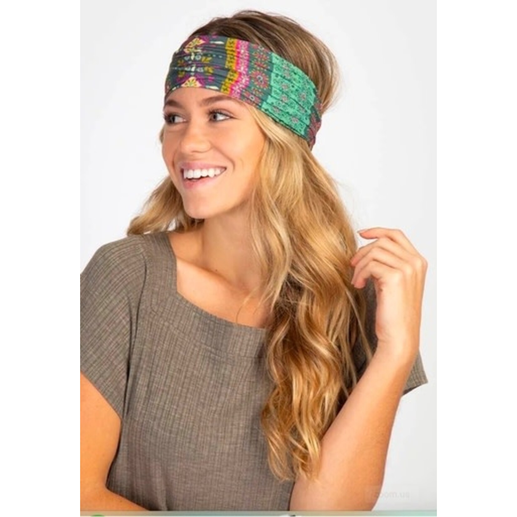 natural life quatrefoil green stripe print boho bandeau