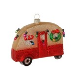 Red Camper with Lights Glass Ornament
